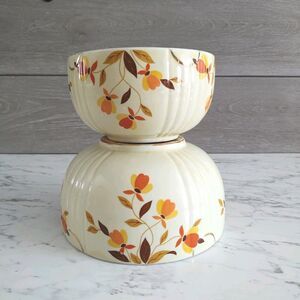 Vintage Jewel Tea Hall's Superior Kitchenware Autumn Leaf  Mixing Bowls 6 & 7.5"